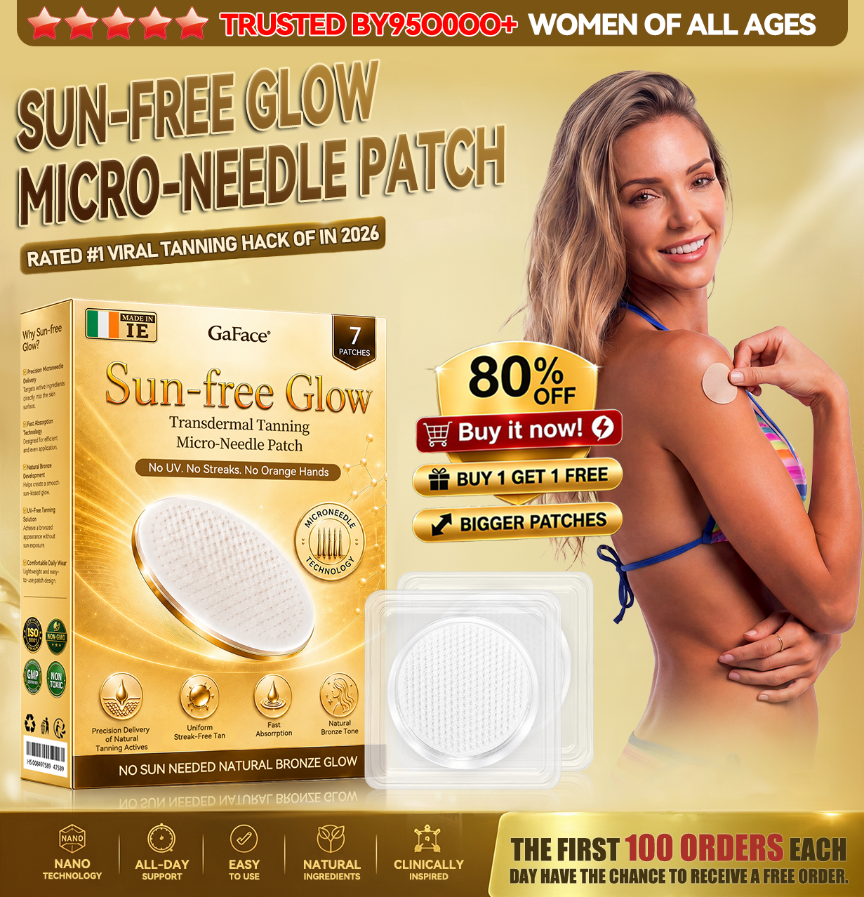 ✨👌𝗚𝗮𝗳𝗮𝗰𝗲® Sunless Natural Glow Transdermal Tanning Micro-Needle Patch