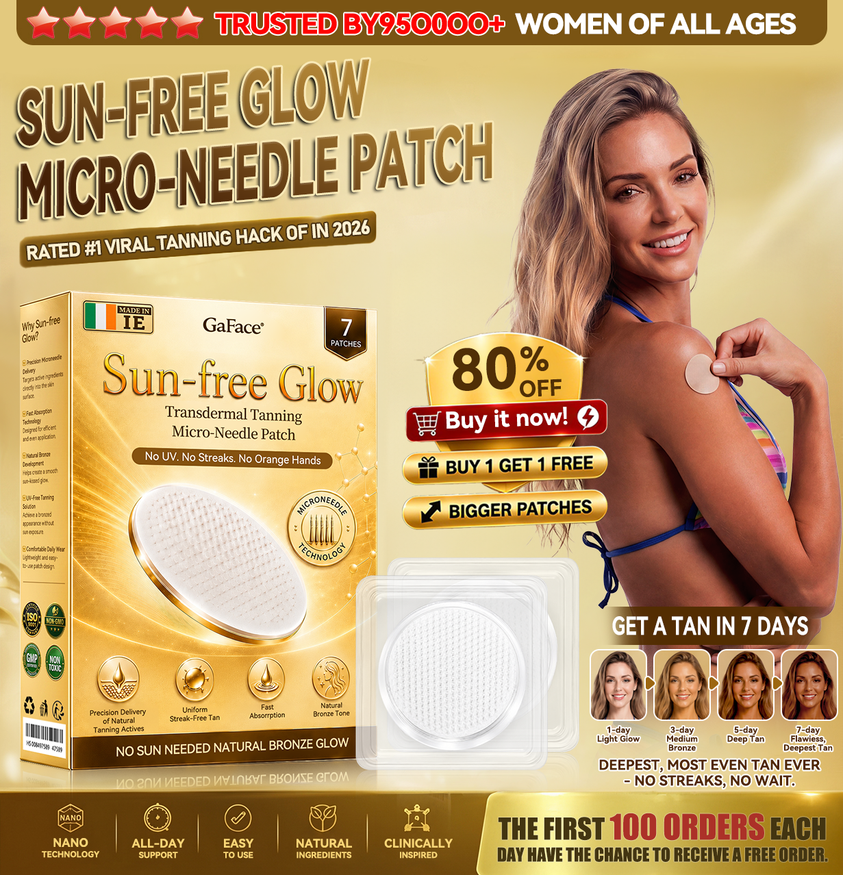 ✨👍𝗚𝗮𝗳𝗮𝗰𝗲® Sunless Natural Glow Transdermal Tanning Micro-Needle Patch